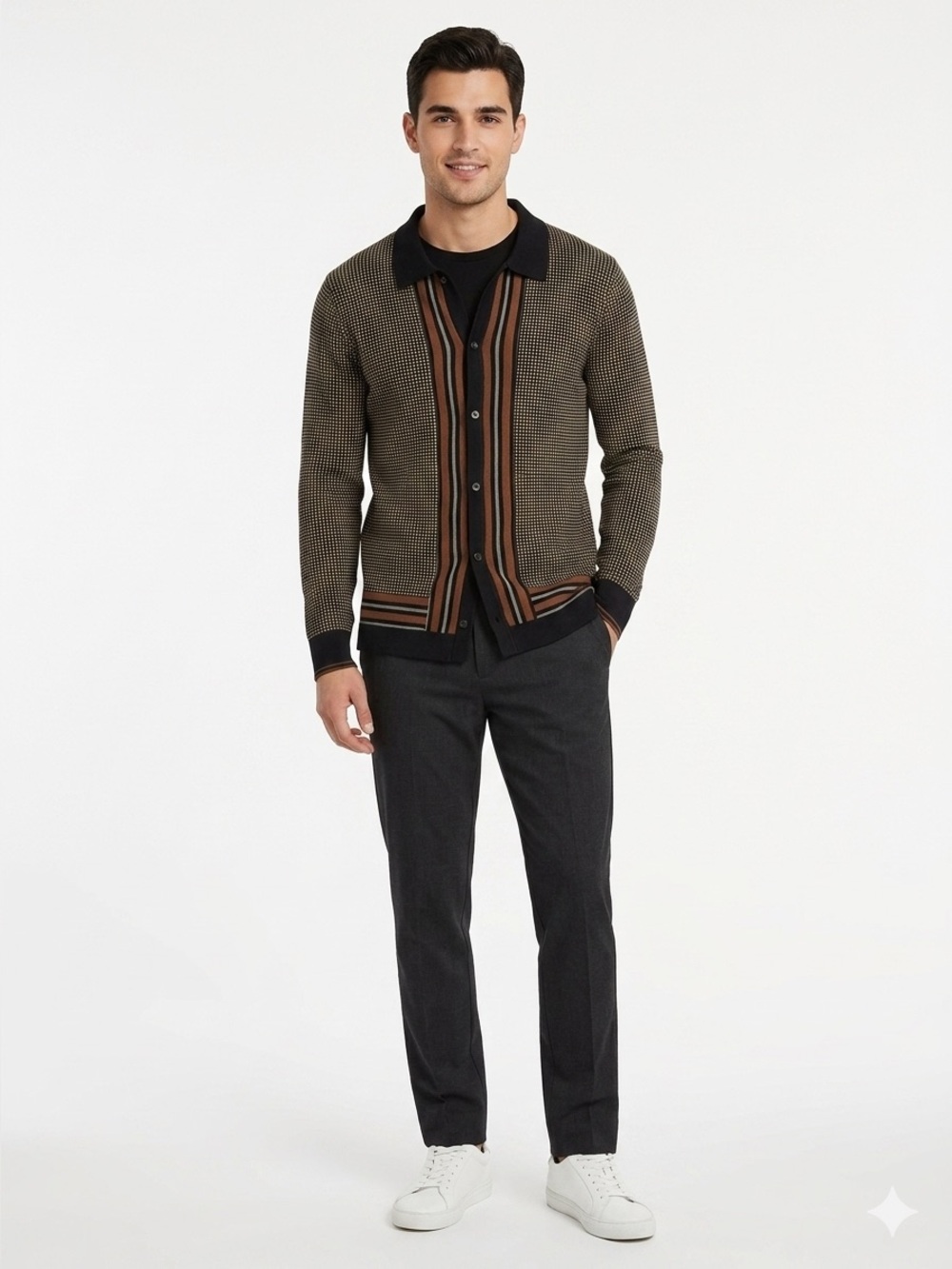 Express Black and Brown Textured Knit Cardigan - Picture 1 of 6
